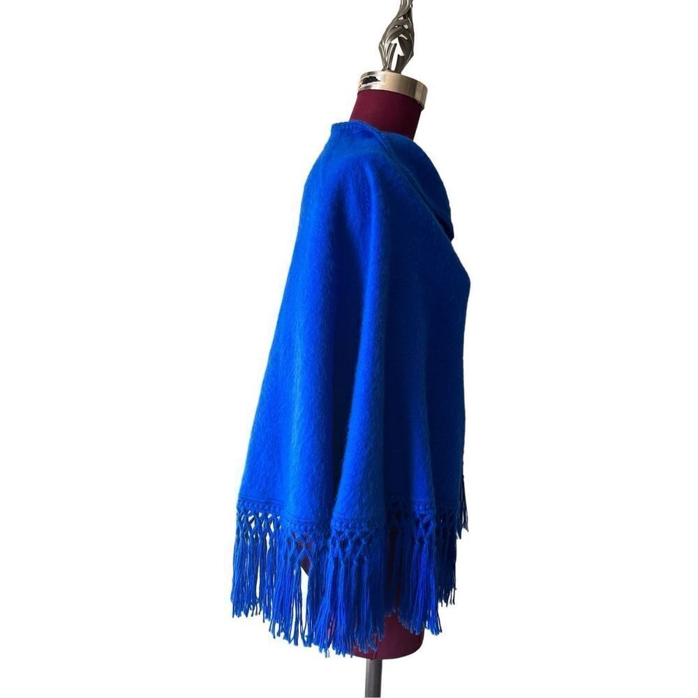 Alpaca Connection Poncho Fringes Blue button Front Alpaca Blend - Picture 6 of 7